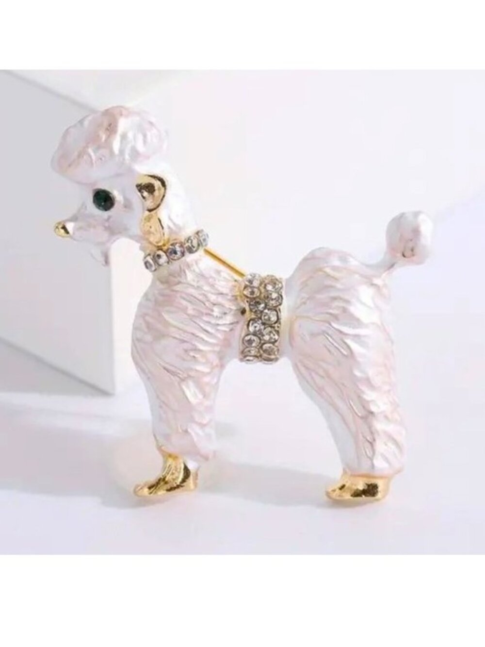 Brooch Poodle Dog Rhinestone Pin Stylish Sparkle Glam Fancy Pet Gold Trendy Fun
